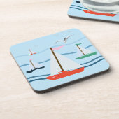 Zeilboten, zeemeeuwen, oceaangolven bier onderzetter (Linkerzijde)