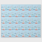 Zeilboten, zeemeeuwen, oceaangolven cadeaupapier (Vlak)