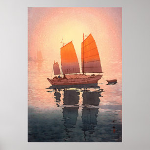 Zeilboten, Zeilschepen, Ochtend, Yoshida Hiroshi Poster