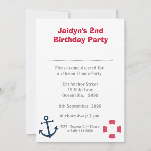 Zeilbots Birthday Party Photo Uitnodigt Kaart (Achterkant)