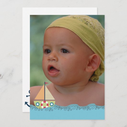 Zeilbots Birthday Party Photo Uitnodigt Kaart (Voorkant / Achterkant)