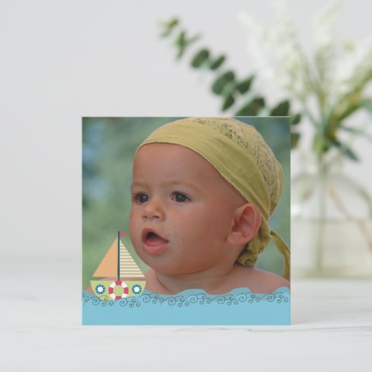 Zeilbots Birthday Party Photo Uitnodigt Kaart (Staand voorkant)