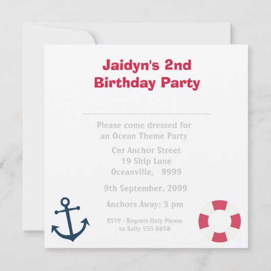 Zeilbots Birthday Party Photo Uitnodigt Kaart (Achterkant)