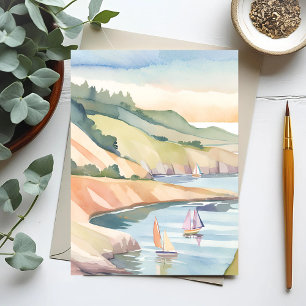 Zeilen aan de kust   Rhode Island Oceaan Aquarel Briefkaart