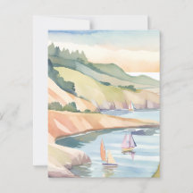 Zeilen aan de kust | Rhode Island Oceaan Aquarel