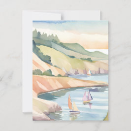 Zeilen aan de kust | Rhode Island Oceaan Aquarel Briefkaart