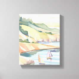 Zeilen aan de kust | Rhode Island Oceaan Aquarel Canvas Afdruk