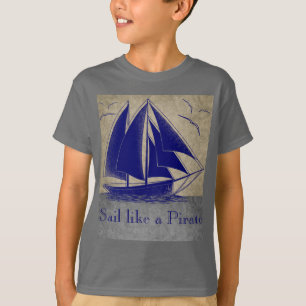 Zeilen als een piraat, jongen nautisch, persoonli t-shirt