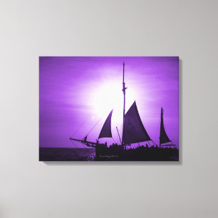 Zeilen Aruba Schemering in Paarse Nevel (Landschap Canvas Afdruk