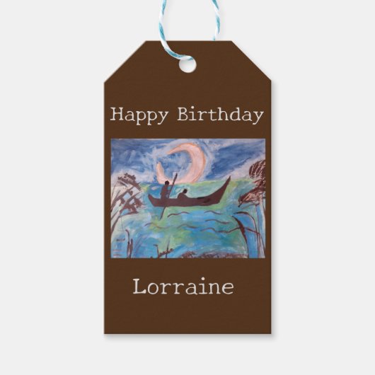 Zeilen bij maanlicht Verjaardag Cadeaulabel (Voorkant)