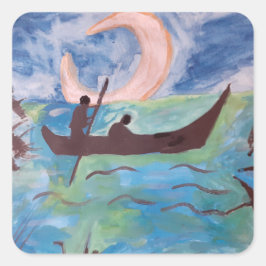 Zeilen bij maanlicht vierkante sticker
