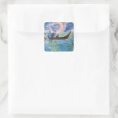 Zeilen bij maanlicht vierkante sticker (Tas)