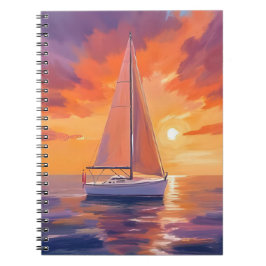 Zeilen bij zonsondergang | Kust oceaan schilderij Notitieboek