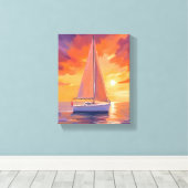 Zeilen bij zonsondergang | kustschilderij van de o canvas afdruk (Insitu (Houten vloer))