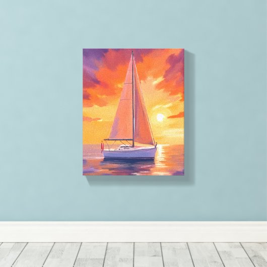 Zeilen bij zonsondergang | kustschilderij van de o canvas afdruk (Insitu (Houten vloer))