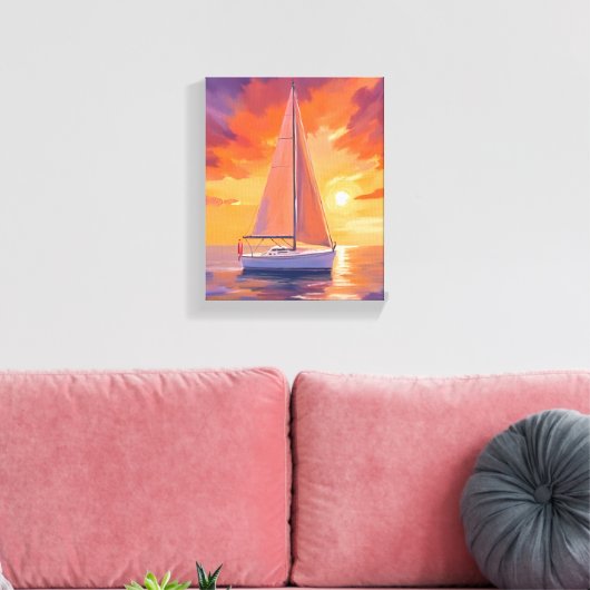 Zeilen bij zonsondergang | kustschilderij van de o canvas afdruk (Insitu (Woonkamer))