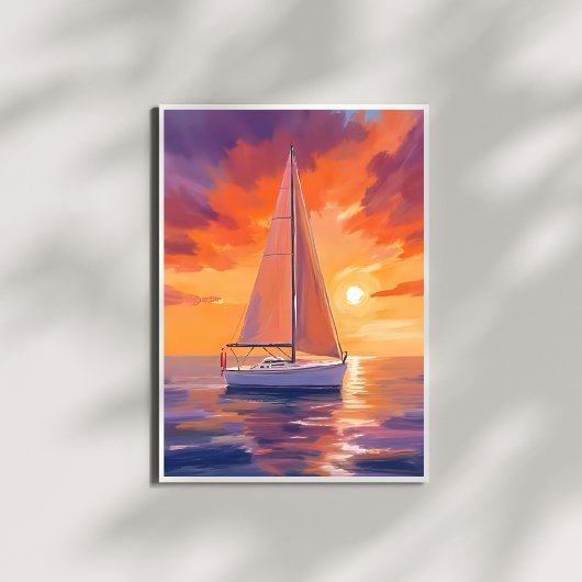 Zeilen bij zonsondergang | kustschilderij van de o poster