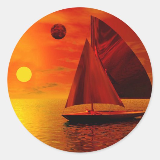 Zeilen bij zonsondergang ronde sticker (Voorkant)