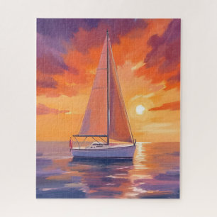 Zeilen bij zonsondergang   Schilderij van de kustz Legpuzzel