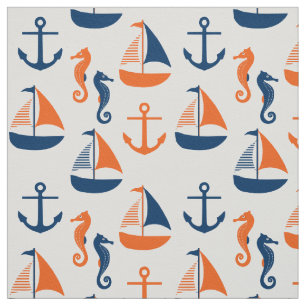 Zeilen blauw en Oranje marien patroon Stof