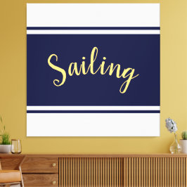 ZEILEN Elegant Marine Blauw Wit Racing Stripes Canvas Afdruk