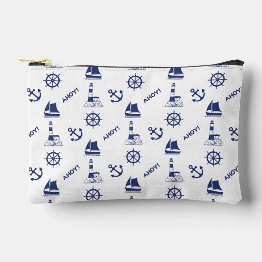 Zeilen Illustratief 2Way Patroon Wit+Navy Blauw Etui (Voorkant)
