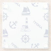 Zeilen Illustratief Groot Patroon Marine Blauw Glazen Onderzetter (Achterkant)