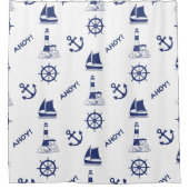 Zeilen Illustratief Groot PTN Marine Blauw + Trans Douchegordijn (Voorkant)