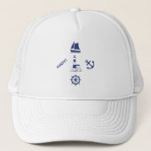 Zeilen Illustratief Ontwerp Marine Blue+Transparen Trucker Pet (Voorkant)