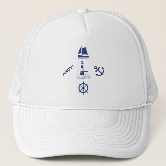 Zeilen Illustratief Ontwerp Marine Blue+Transparen Trucker Pet (Voorkant)