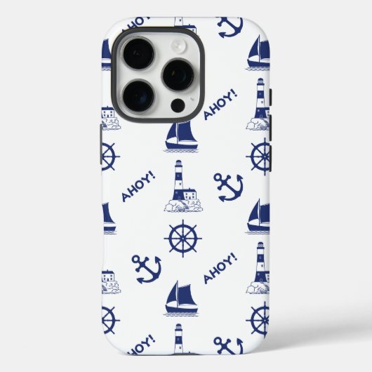 Zeilen Illustratief Patroon Marine Blauw + Wit Case-Mate iPhone Case (Achterkant)