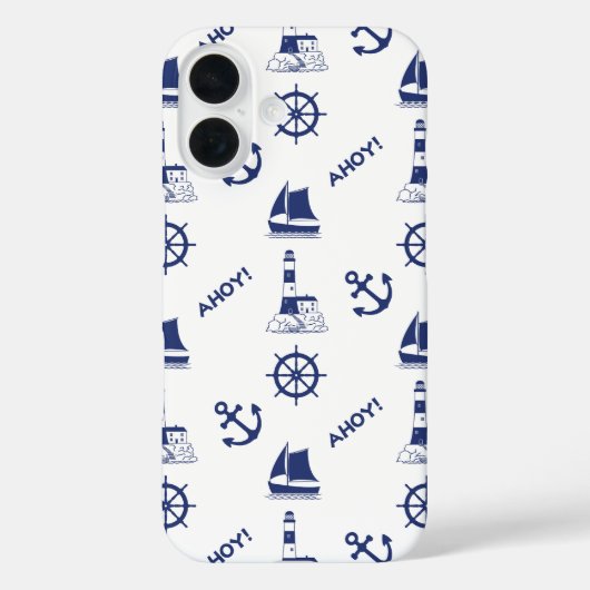 Zeilen Illustratief Patroon Marine Blauw + Wit Case-Mate iPhone Case (Achterkant)