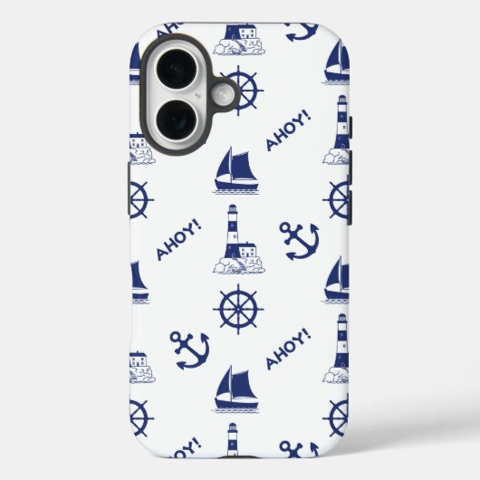 Zeilen Illustratief Patroon Marine Blauw + Wit Case-Mate iPhone Case (Achterkant)