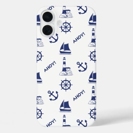 Zeilen Illustratief Patroon Marine Blauw + Wit Case-Mate iPhone Case (Achterkant)