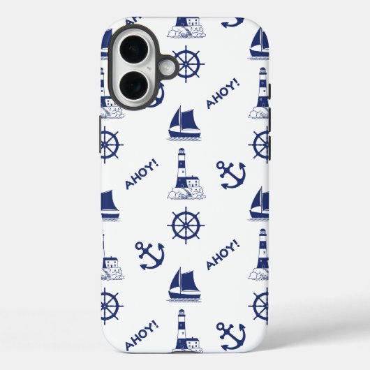 Zeilen Illustratief Patroon Marine Blauw + Wit Case-Mate iPhone Case (Achterkant)