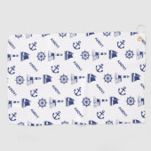 Zeilen Illustratief Patroon Marine Blauw + Wit Golfhanddoek (Horizontaal)