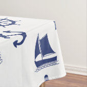 Zeilen Illustratief Patroon Marine Blauw + Wit Tafelkleed (Voorbeeld)