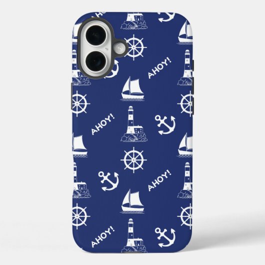 Zeilen Illustratief Patroon Wit+Navy Blauw Case-Mate iPhone Case (Achterkant)