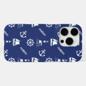 Zeilen Illustratief Patroon Wit+Navy Blauw Case-Mate iPhone Case (Achterkant (horizontaal))