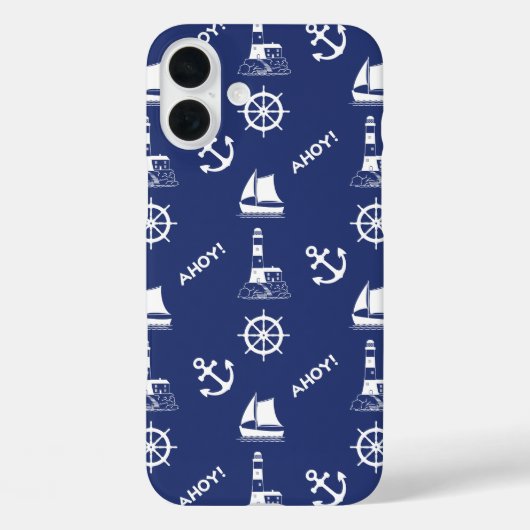 Zeilen Illustratief Patroon Wit+Navy Blauw Case-Mate iPhone Case (Achterkant)