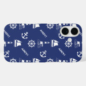 Zeilen Illustratief Patroon Wit+Navy Blauw Case-Mate iPhone Case (Achterkant (horizontaal))