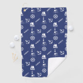 Zeilen Illustratief Patroon Wit+Navy Blauw Golfhanddoek (Insitu)