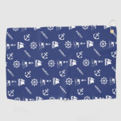 Zeilen Illustratief Patroon Wit+Navy Blauw Golfhanddoek (Horizontaal)