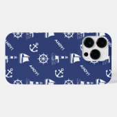 Zeilen Illustratief Patroon Wit+Navy Blauw iPhone Hoesje (Achterkant horizontaal)
