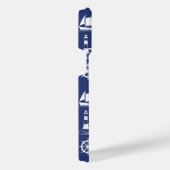 Zeilen Illustratief Patroon Wit+Navy Blauw iPhone Hoesje (Rechterkant)