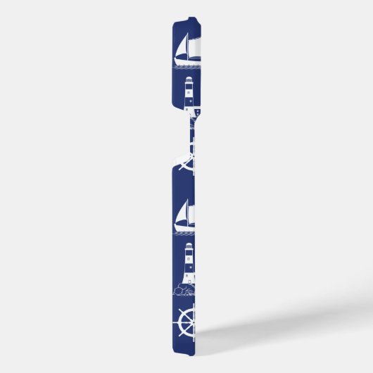 Zeilen Illustratief Patroon Wit+Navy Blauw iPhone Hoesje (Rechterkant)