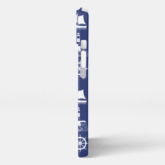 Zeilen Illustratief Patroon Wit+Navy Blauw iPhone Hoesje (Linkerkant)