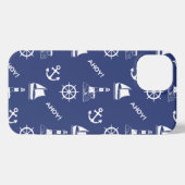 Zeilen Illustratief Patroon Wit+Navy Blauw iPhone Hoesje (Achterkant horizontaal)
