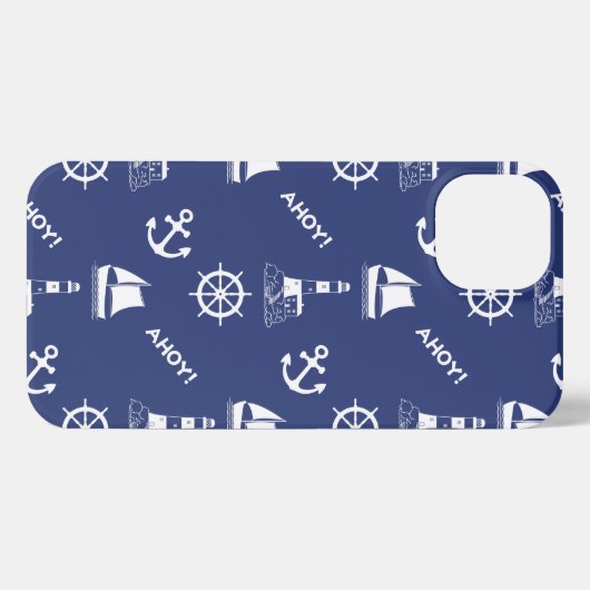 Zeilen Illustratief Patroon Wit+Navy Blauw iPhone Hoesje (Achterkant horizontaal)