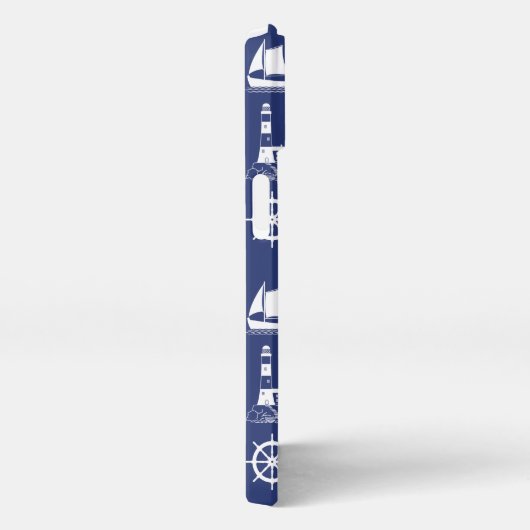 Zeilen Illustratief Patroon Wit+Navy Blauw iPhone Hoesje (Rechterkant)